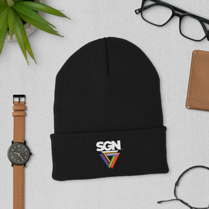 Cuffed SGN Full Color Logo Beanie, Seattle Gay News Knit Hat
